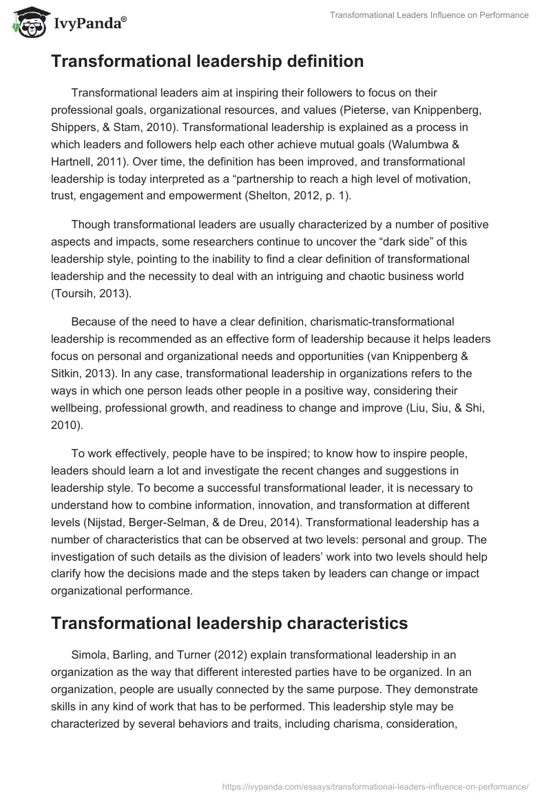 Transformational Leaders Influence on Performance. Page 4