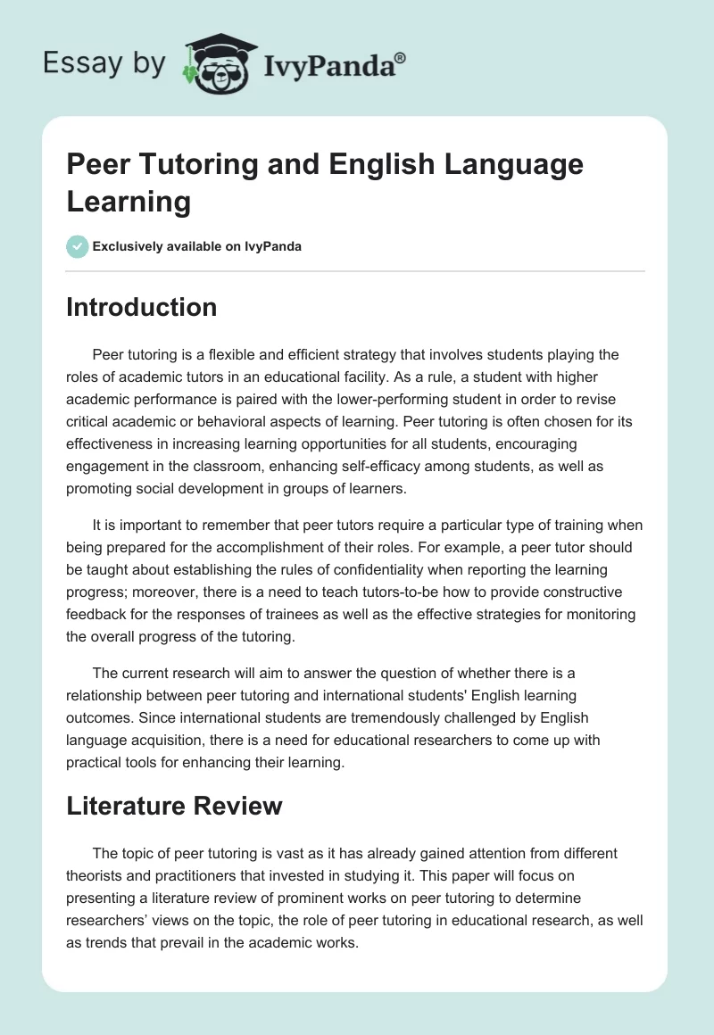 Peer Tutoring and English Language Learning. Page 1