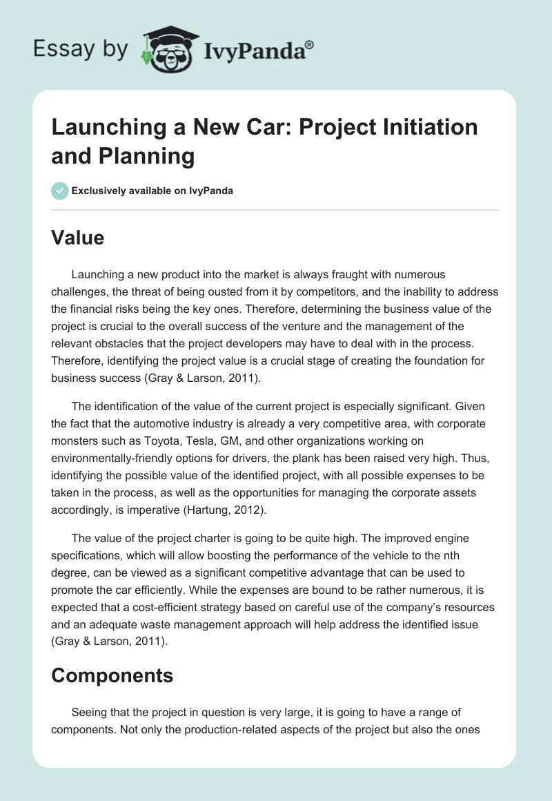 Launching a New Car: Project Initiation and Planning. Page 1