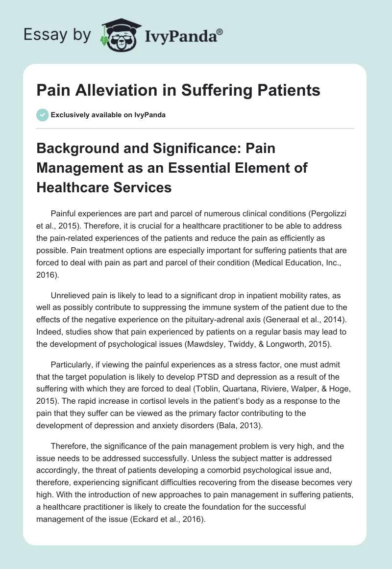 Pain Alleviation in Suffering Patients. Page 1