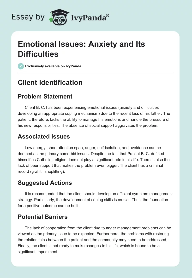 Emotional Issues: Anxiety and Its Difficulties. Page 1
