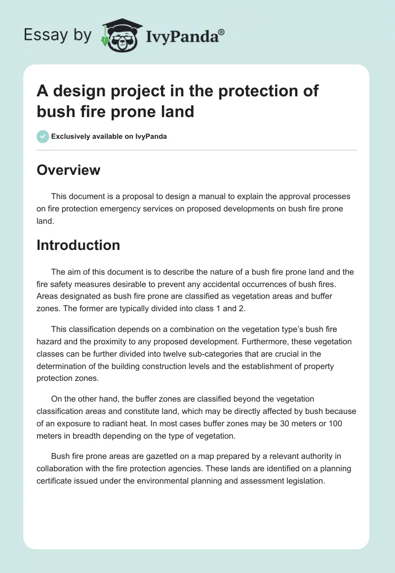 A design project in the protection of bush fire prone land. Page 1
