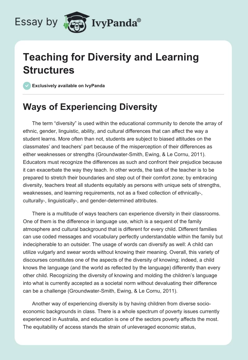 Teaching for Diversity and Learning Structures. Page 1