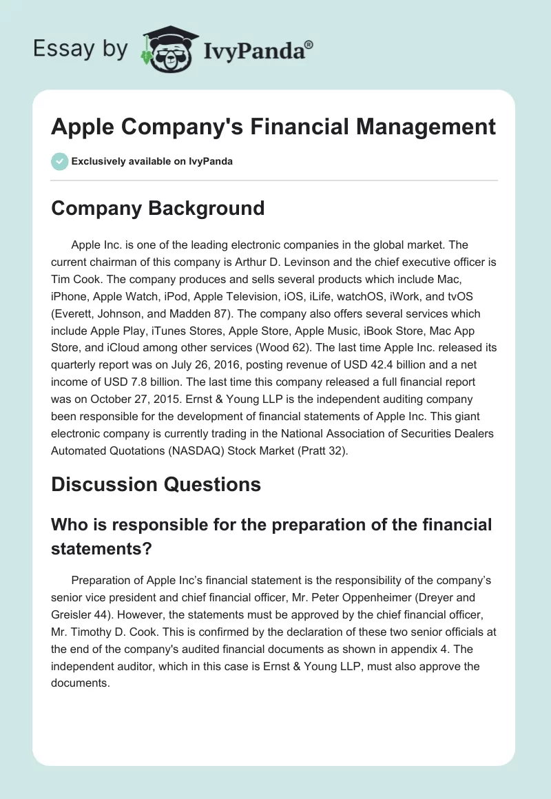 Apple Company's Financial Management. Page 1