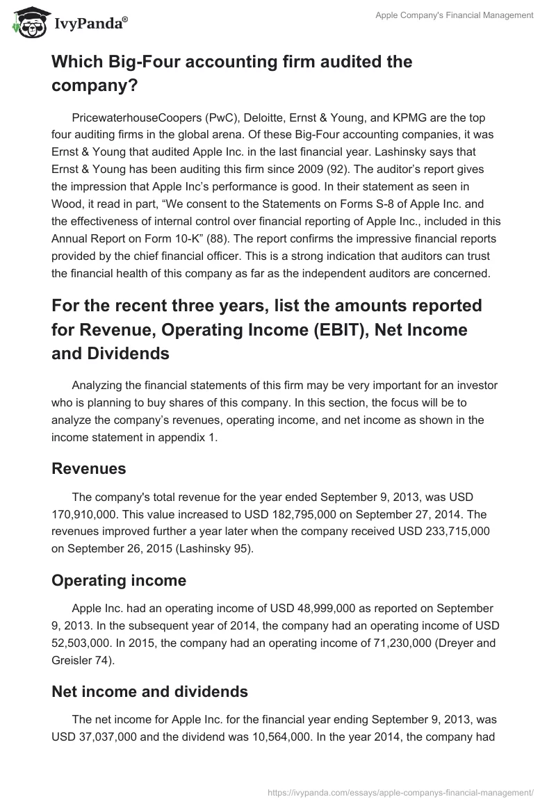 Apple Company's Financial Management. Page 2