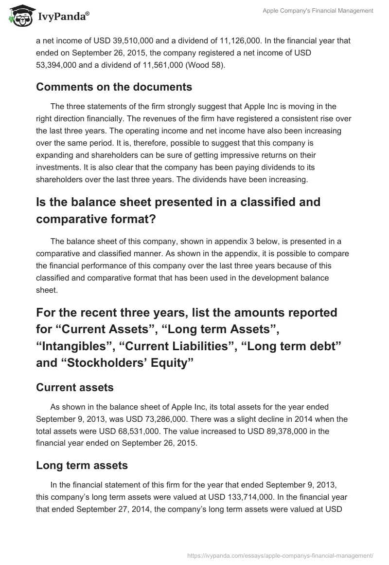 Apple Company's Financial Management. Page 3