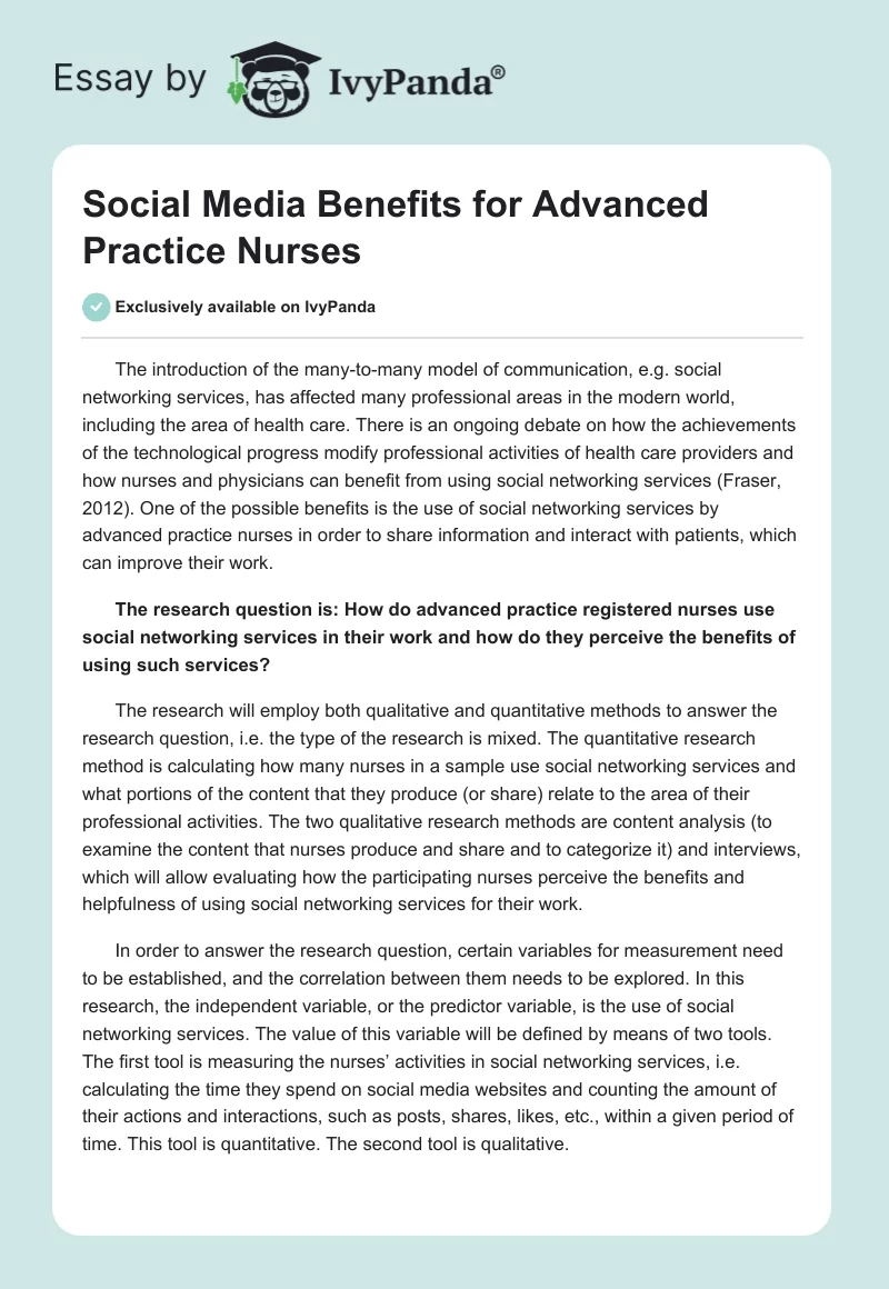 Social Media Benefits for Advanced Practice Nurses. Page 1
