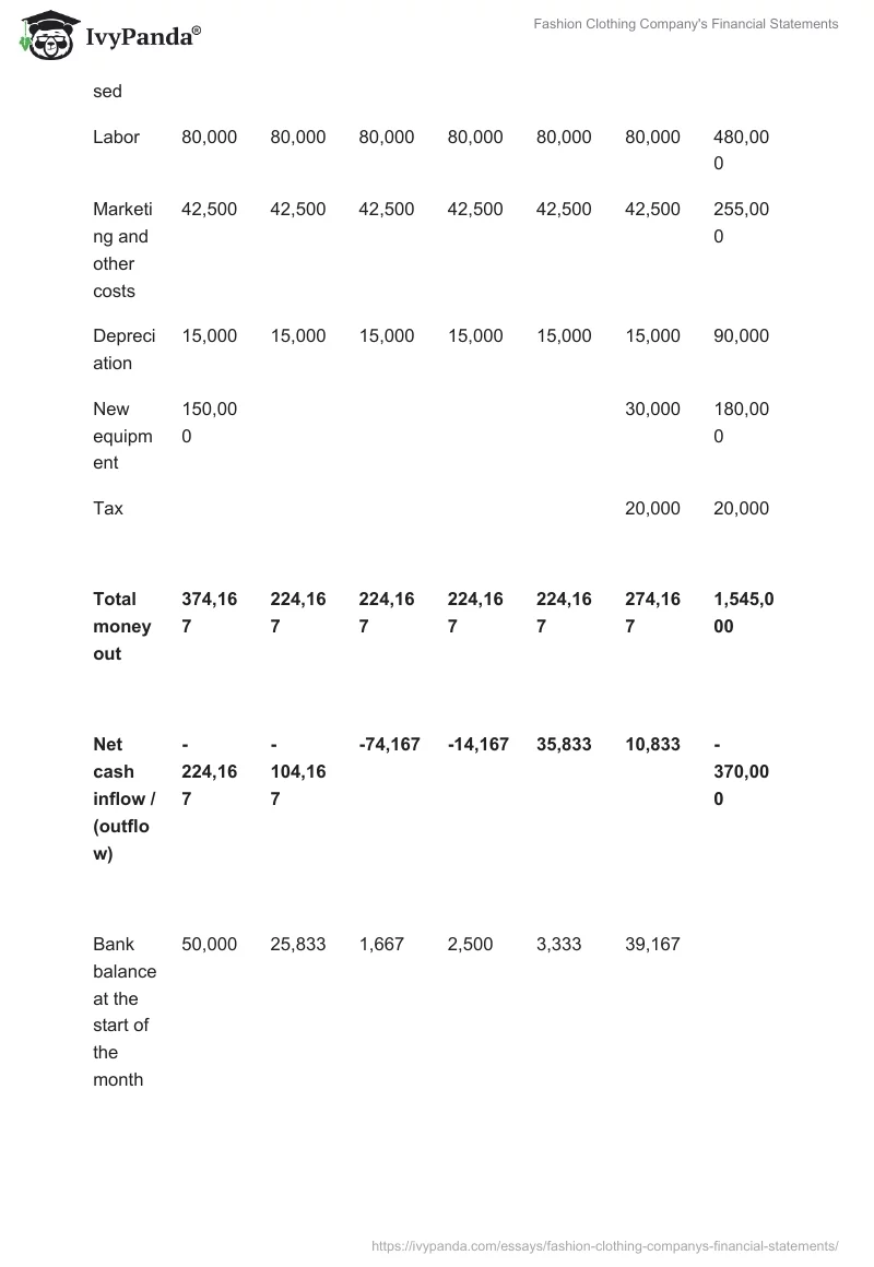 Fashion Clothing Company's Financial Statements. Page 5