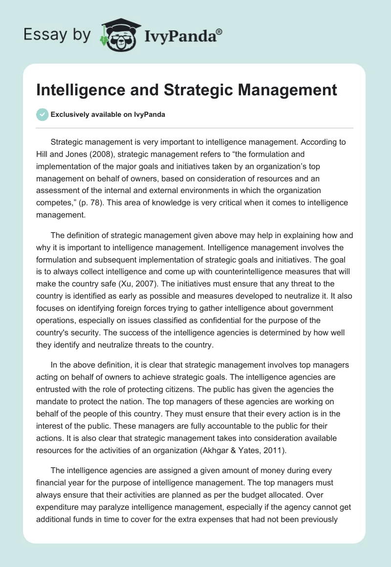 Intelligence and Strategic Management. Page 1