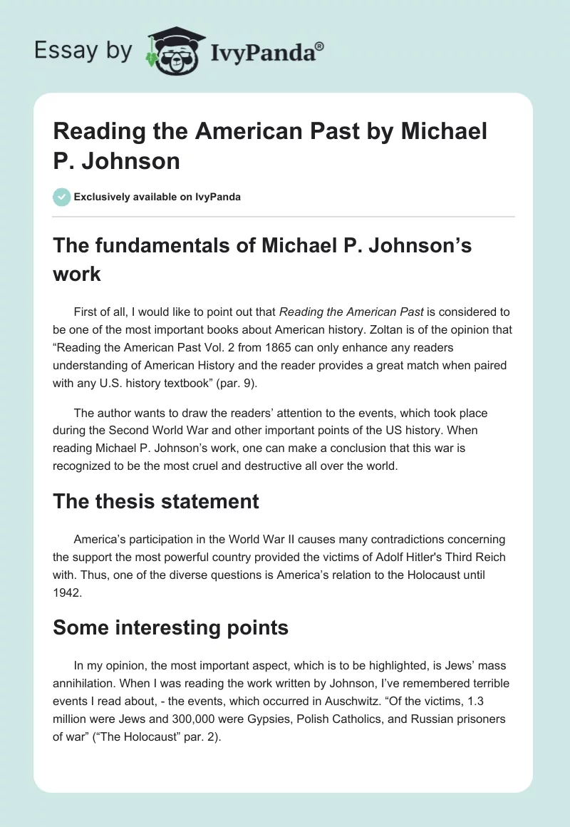 Reading the American Past by Michael P. Johnson. Page 1