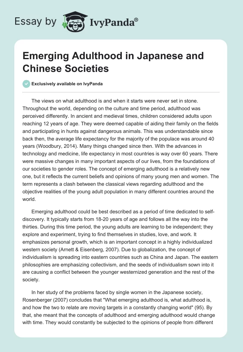 Emerging Adulthood in Japanese and Chinese Societies. Page 1