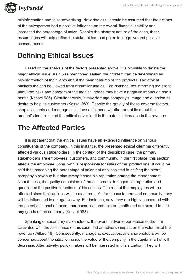 Sales Ethics, Decision-Making, Consequences. Page 2