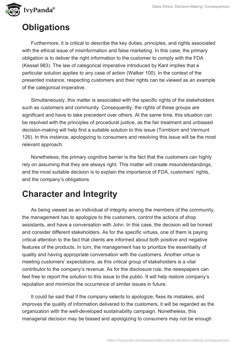 Sales Ethics, Decision-Making, Consequences. Page 4