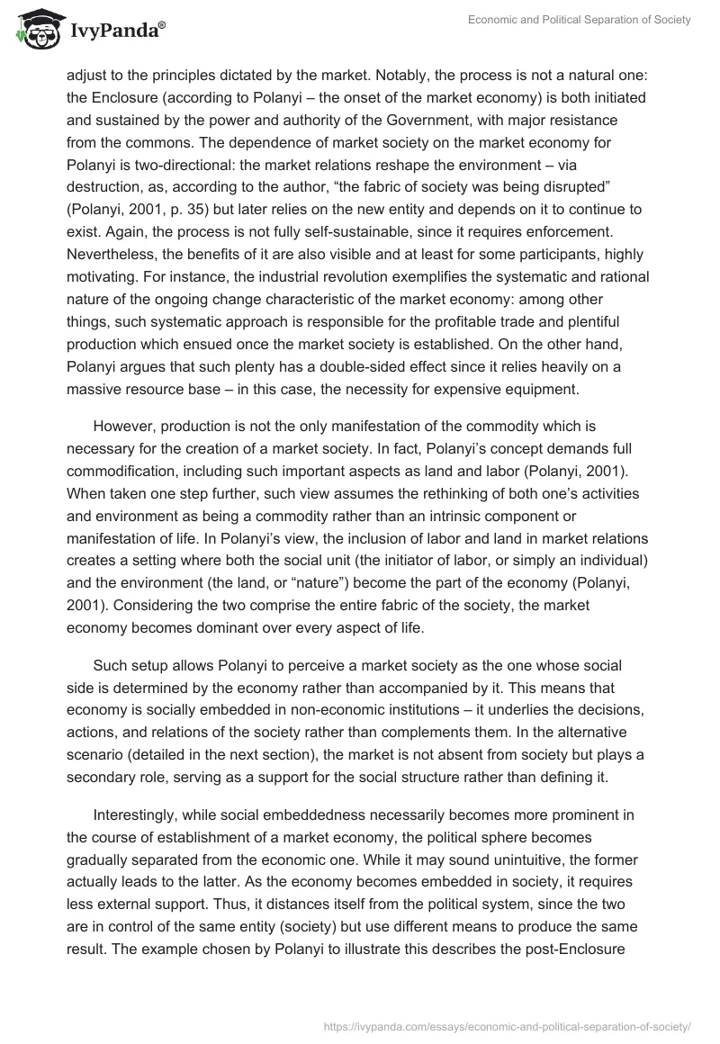 Market Economy and Society: Polanyi's Analysis. Page 2