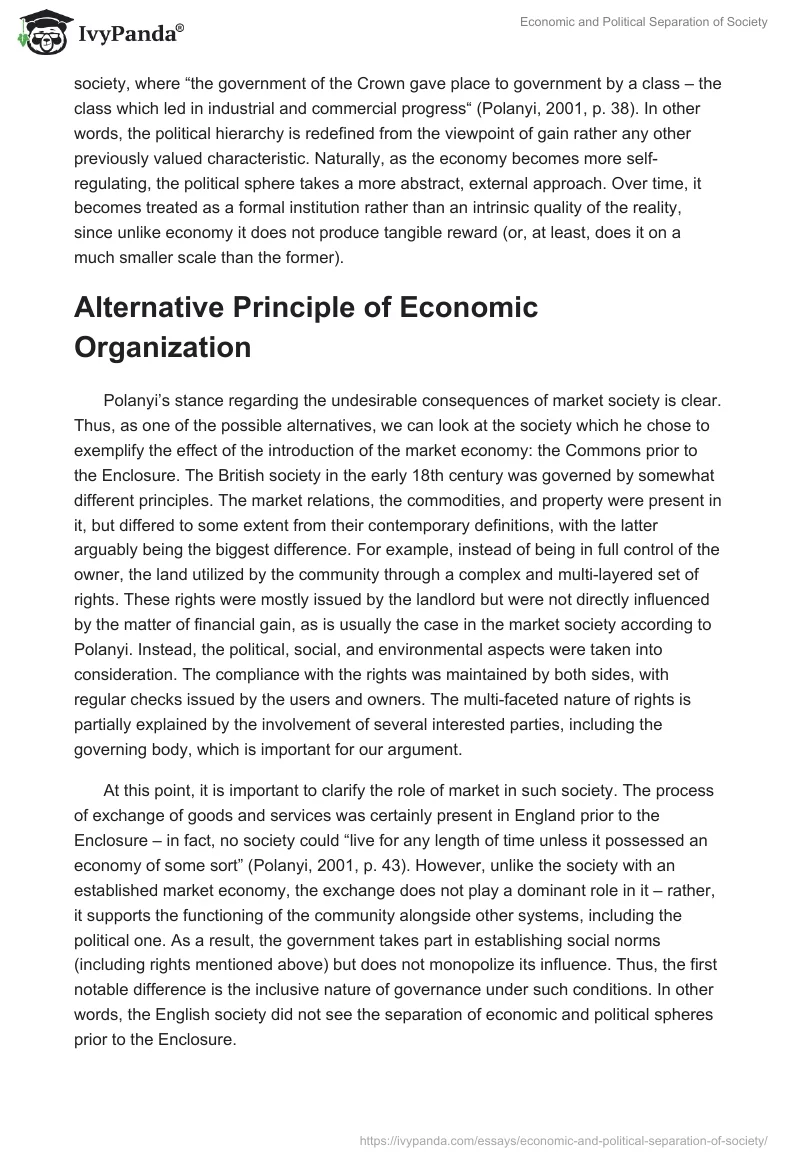 Market Economy and Society: Polanyi's Analysis. Page 3