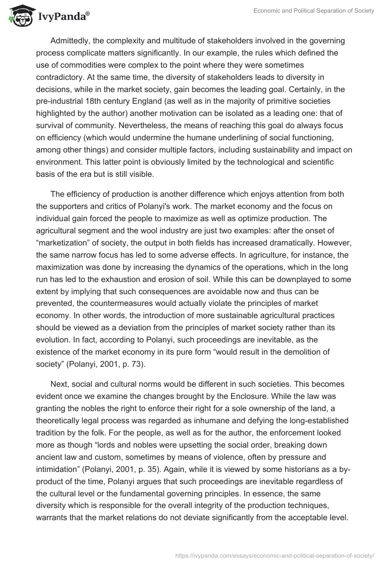 Market Economy and Society: Polanyi's Analysis. Page 4