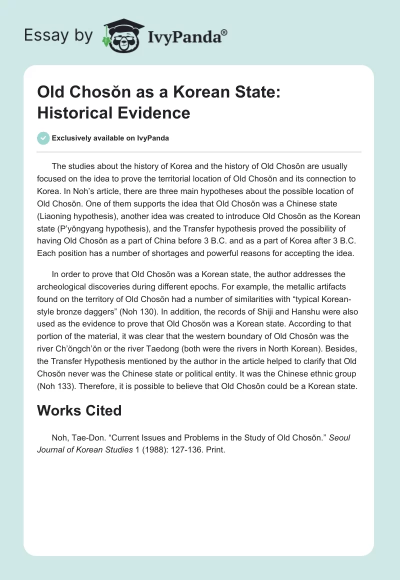 Old Chosŏn as a Korean State: Historical Evidence. Page 1