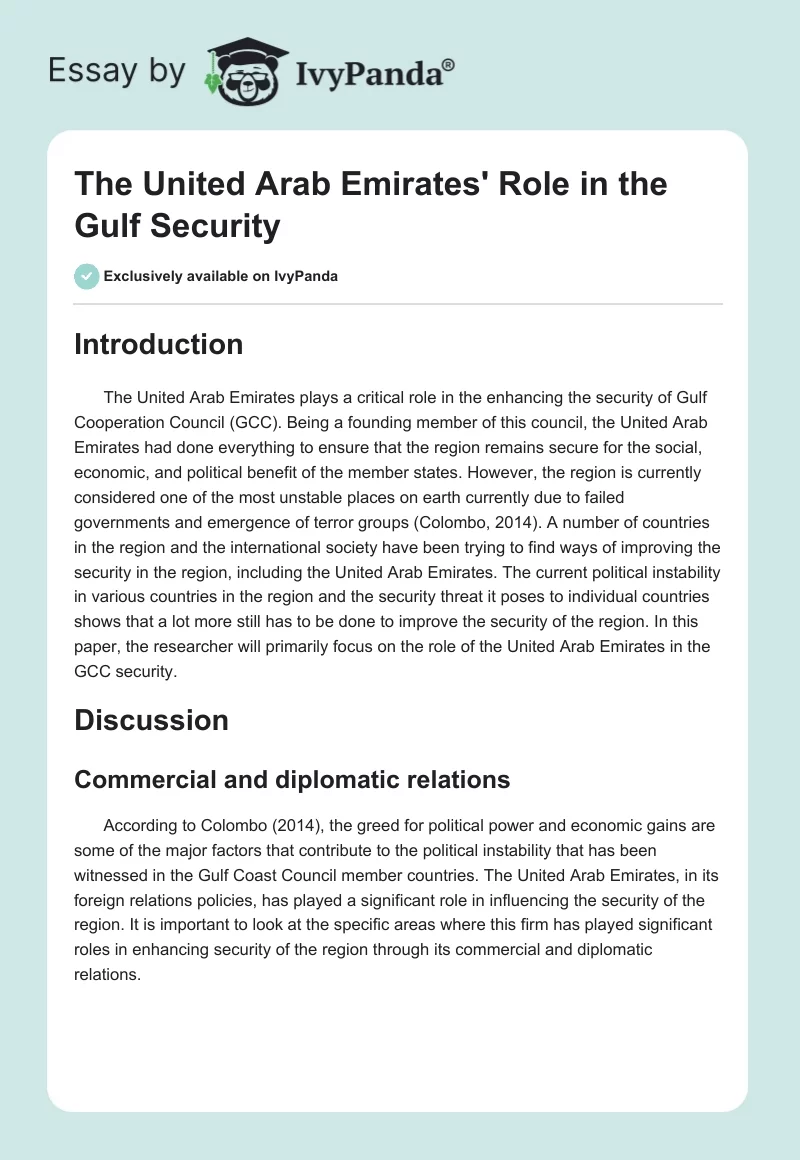 The United Arab Emirates' Role in the Gulf Security. Page 1