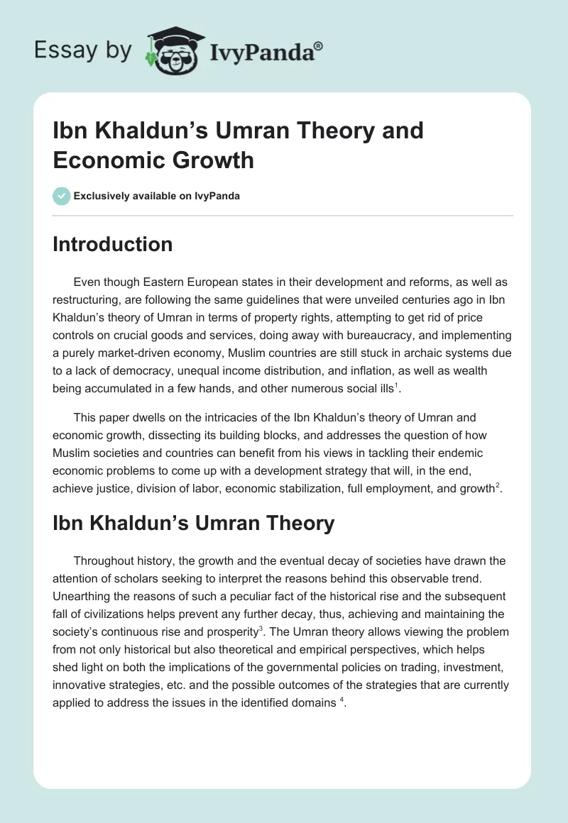 Ibn Khaldun’s Umran Theory and Economic Growth. Page 1