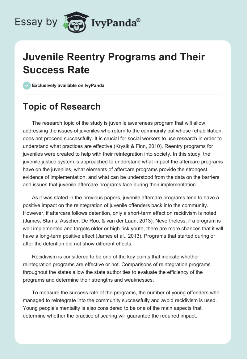 Juvenile Reentry Programs and Their Success Rate. Page 1