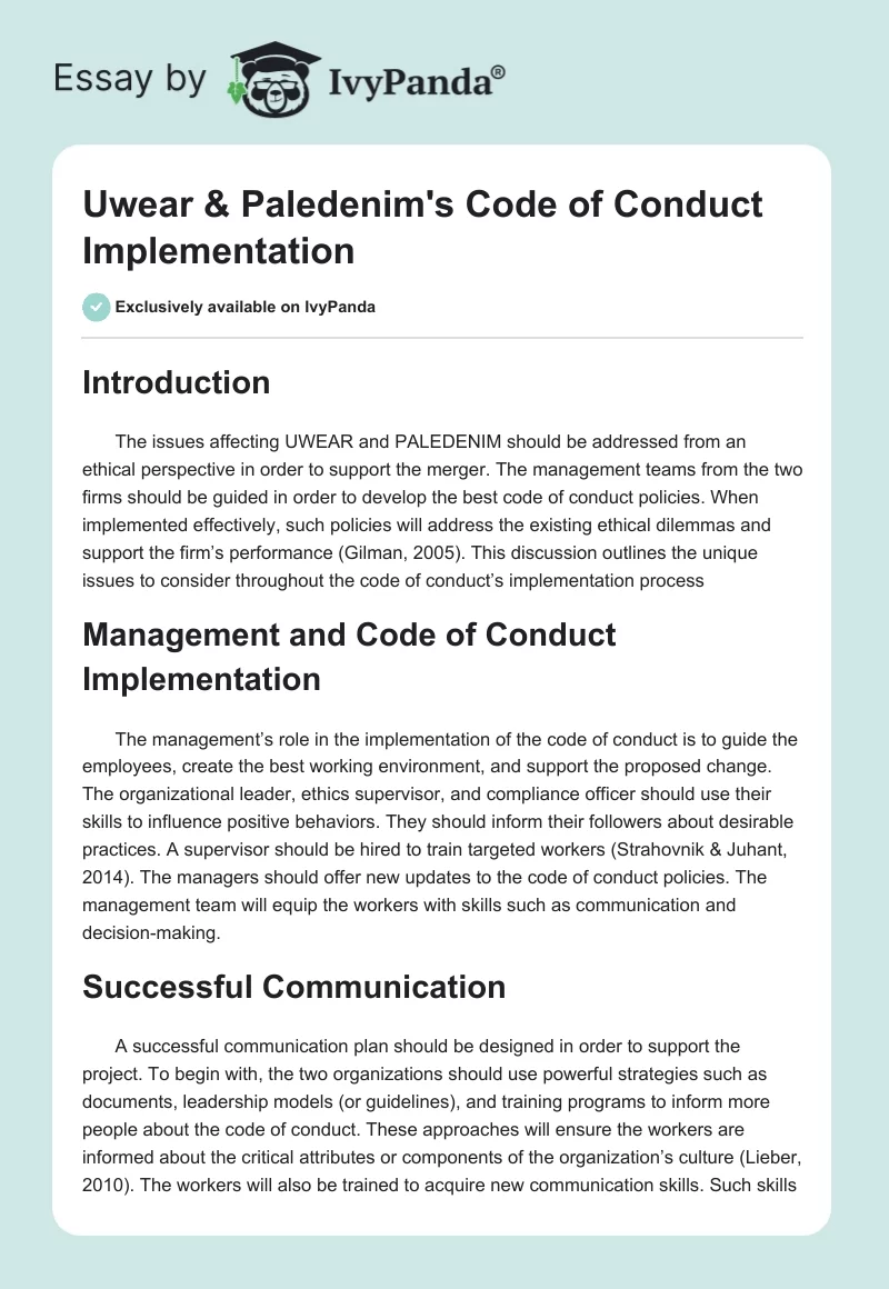 Uwear & Paledenim's Code of Conduct Implementation. Page 1