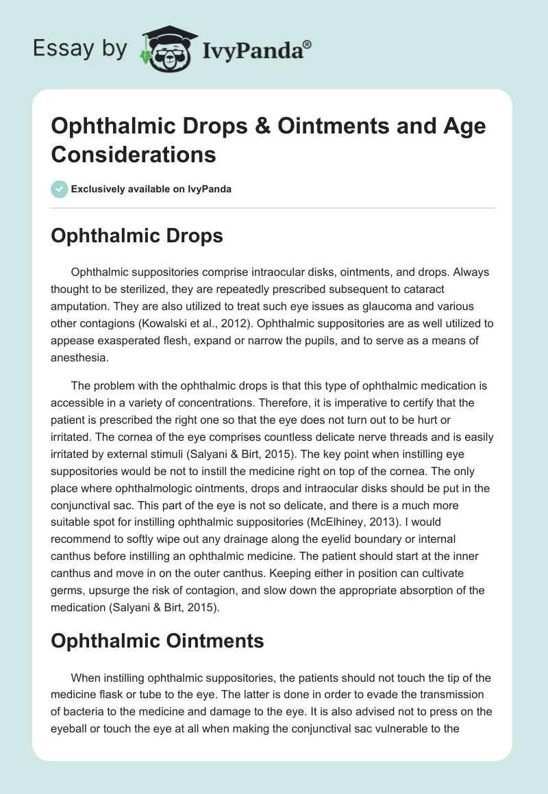 Ophthalmic Drops & Ointments and Age Considerations. Page 1
