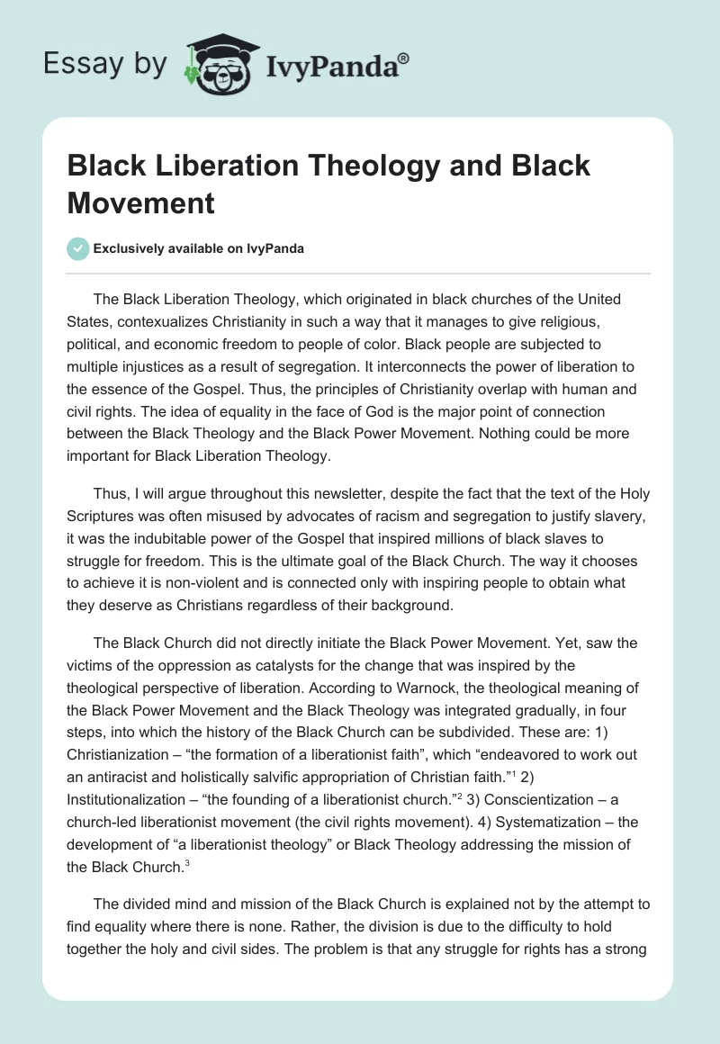 Black Liberation Theology and Black Movement. Page 1