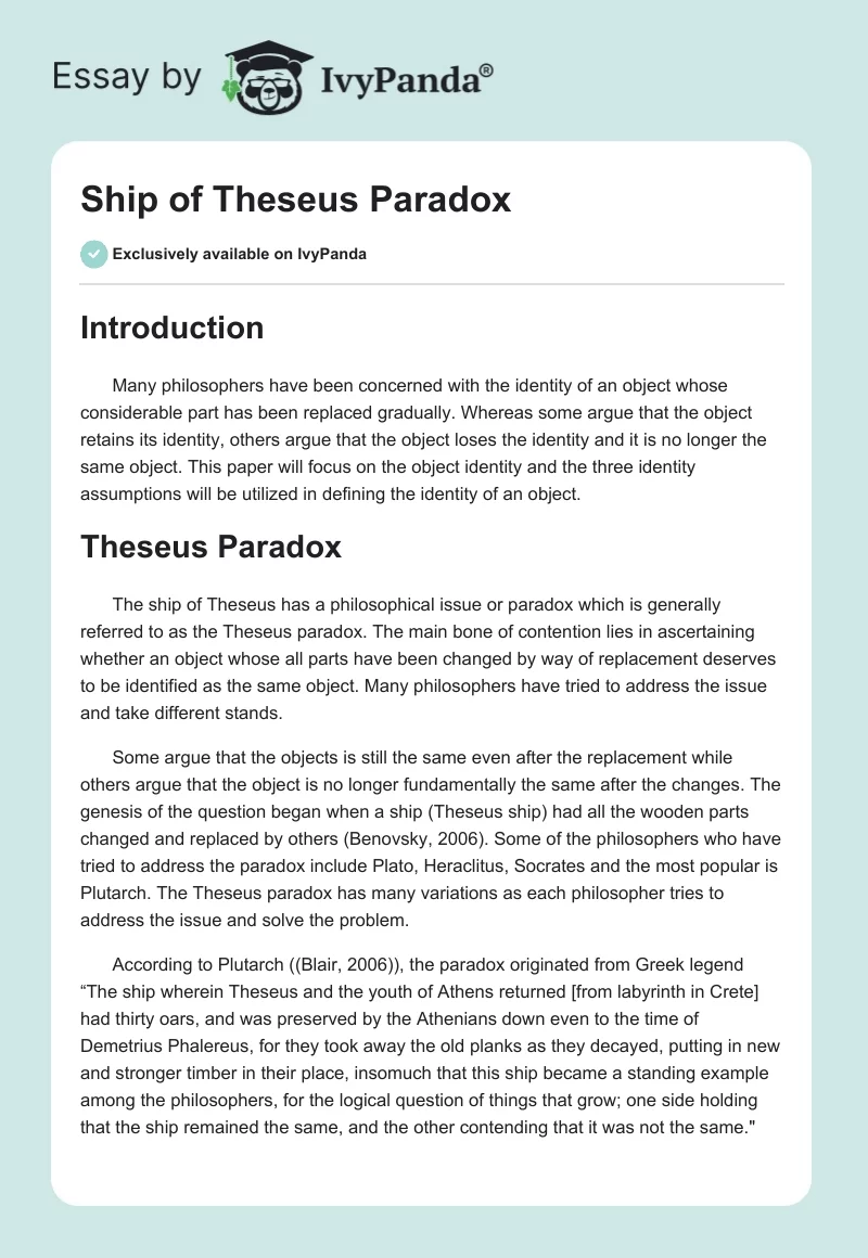 Ship of Theseus Paradox. Page 1