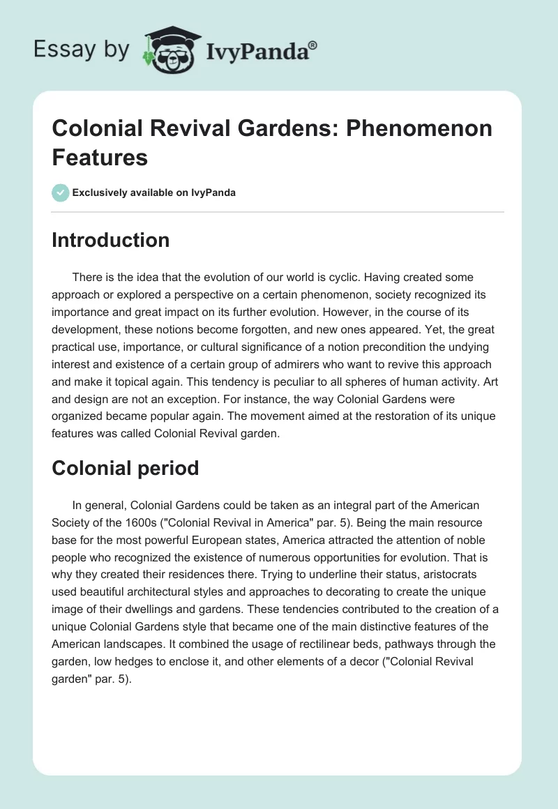 Colonial Revival Gardens: Phenomenon Features. Page 1