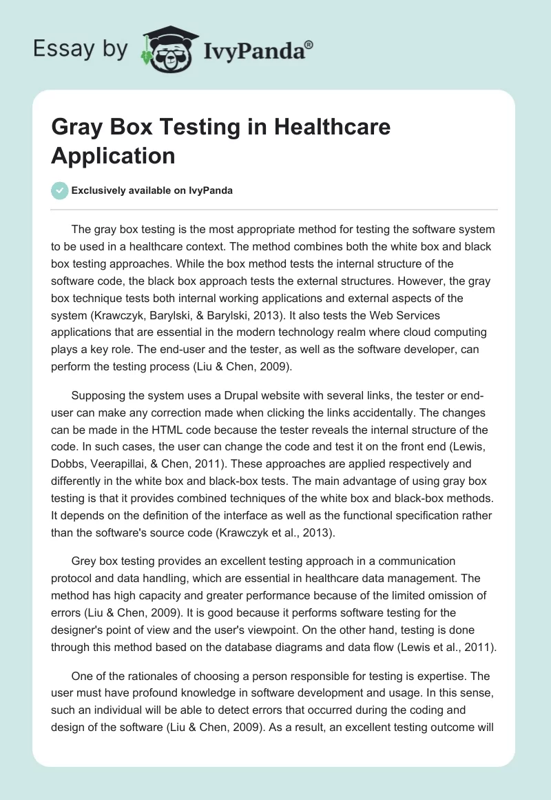 Gray Box Testing in Healthcare Application. Page 1