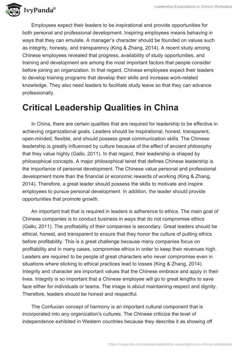 Leadership Expectations in China's Workplace. Page 2