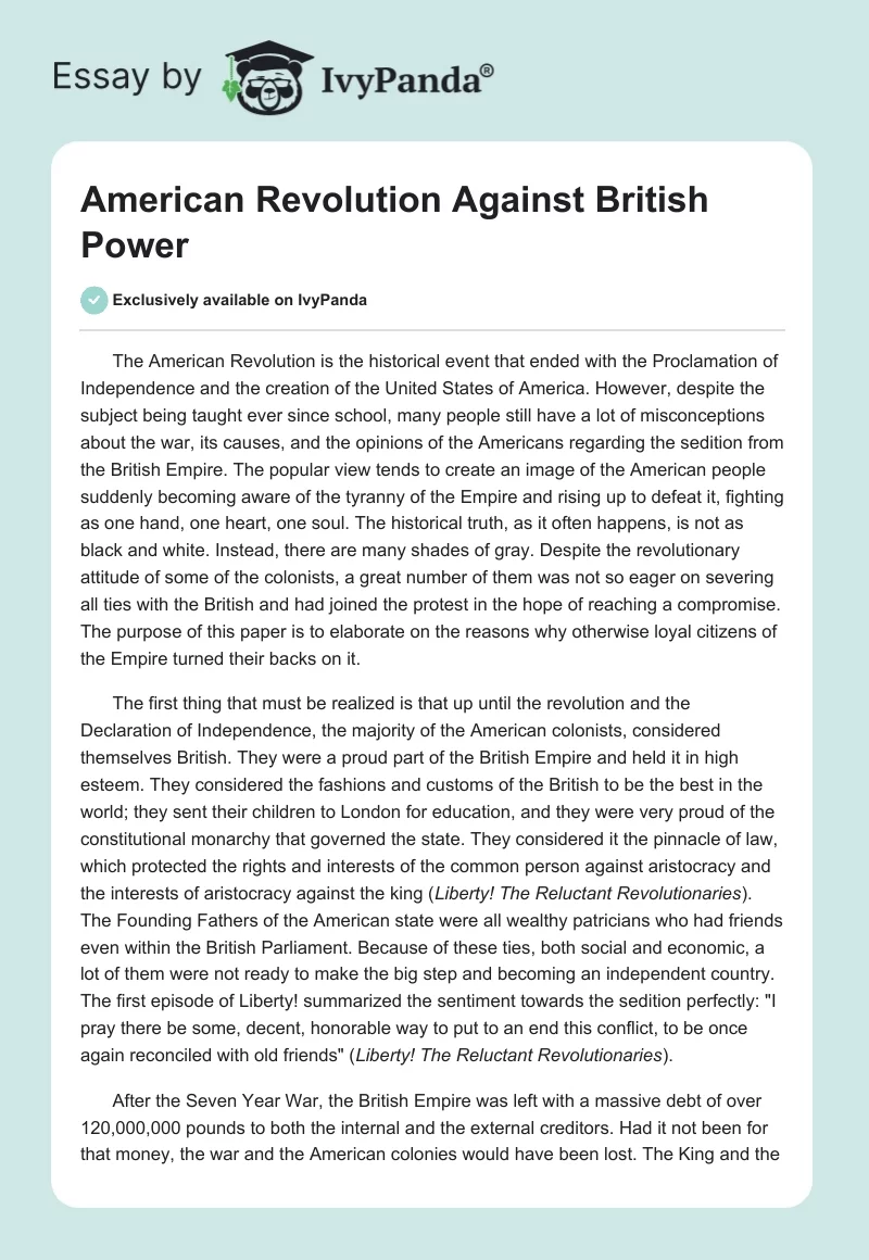 American Revolution Against British Power. Page 1
