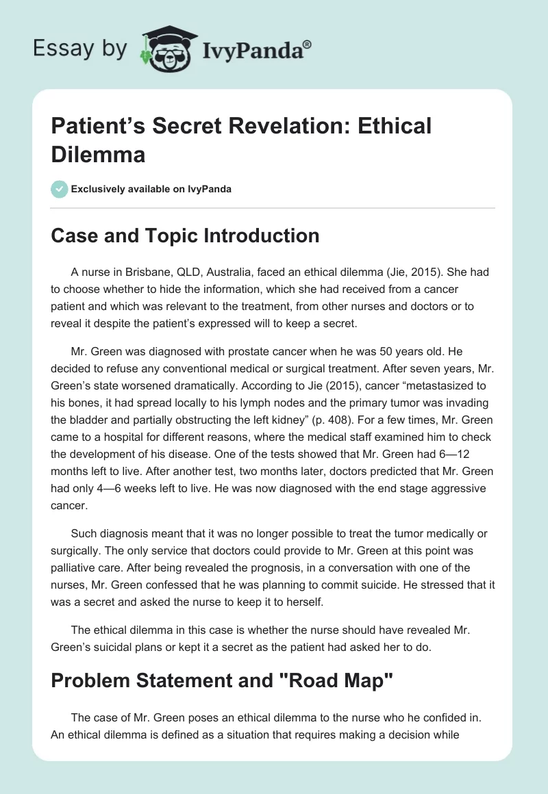 Patient’s Secret Revelation: Ethical Dilemma. Page 1