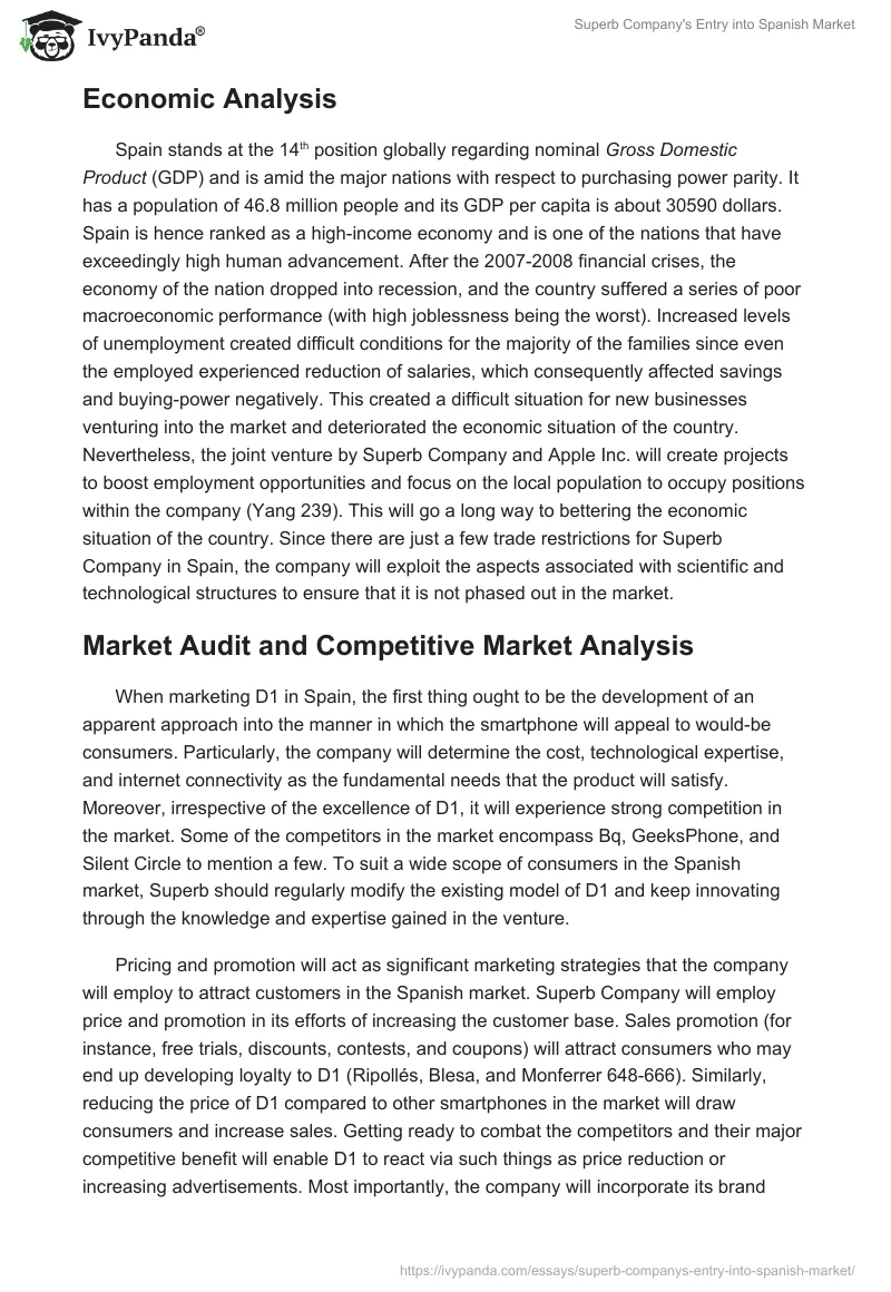 Superb Company's Entry into Spanish Market. Page 5