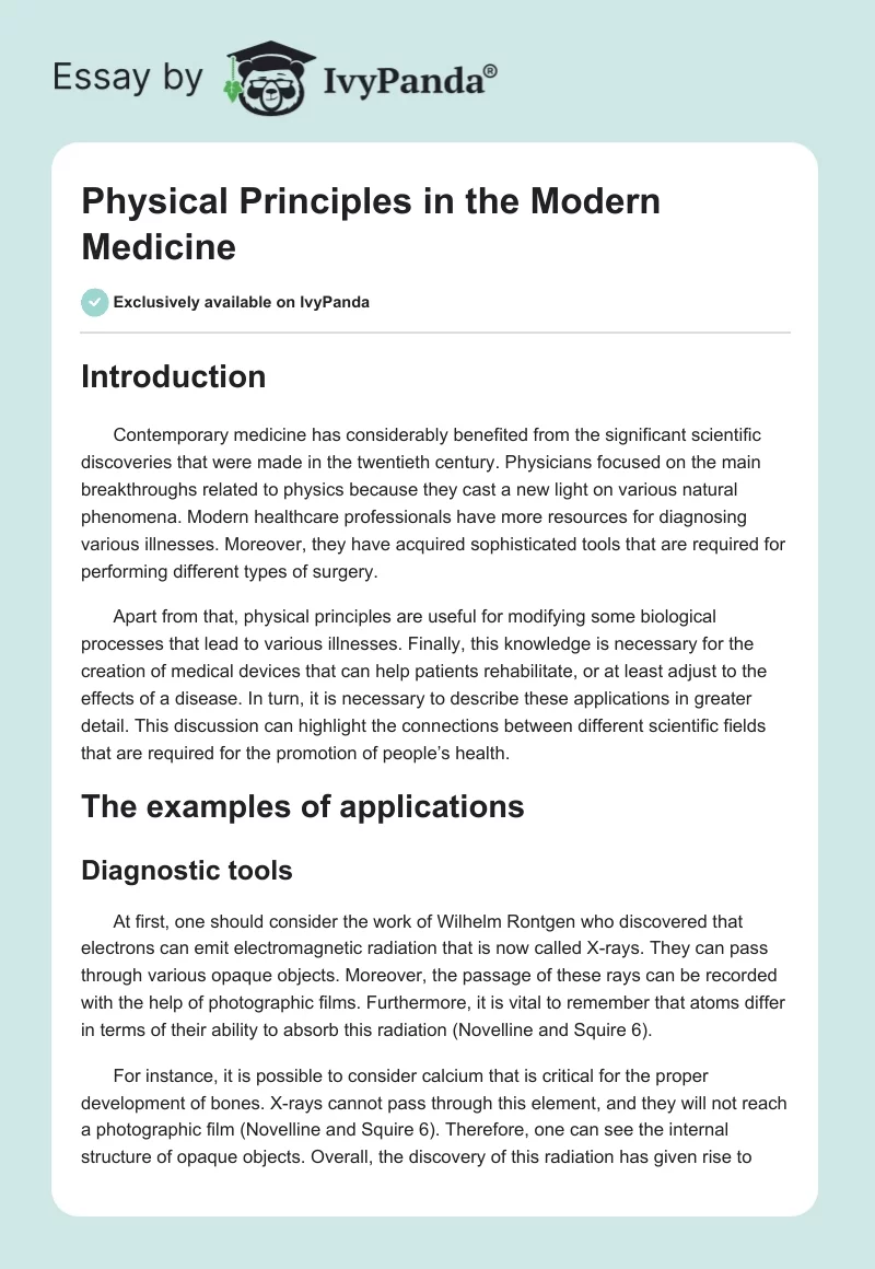 Physical Principles in the Modern Medicine. Page 1