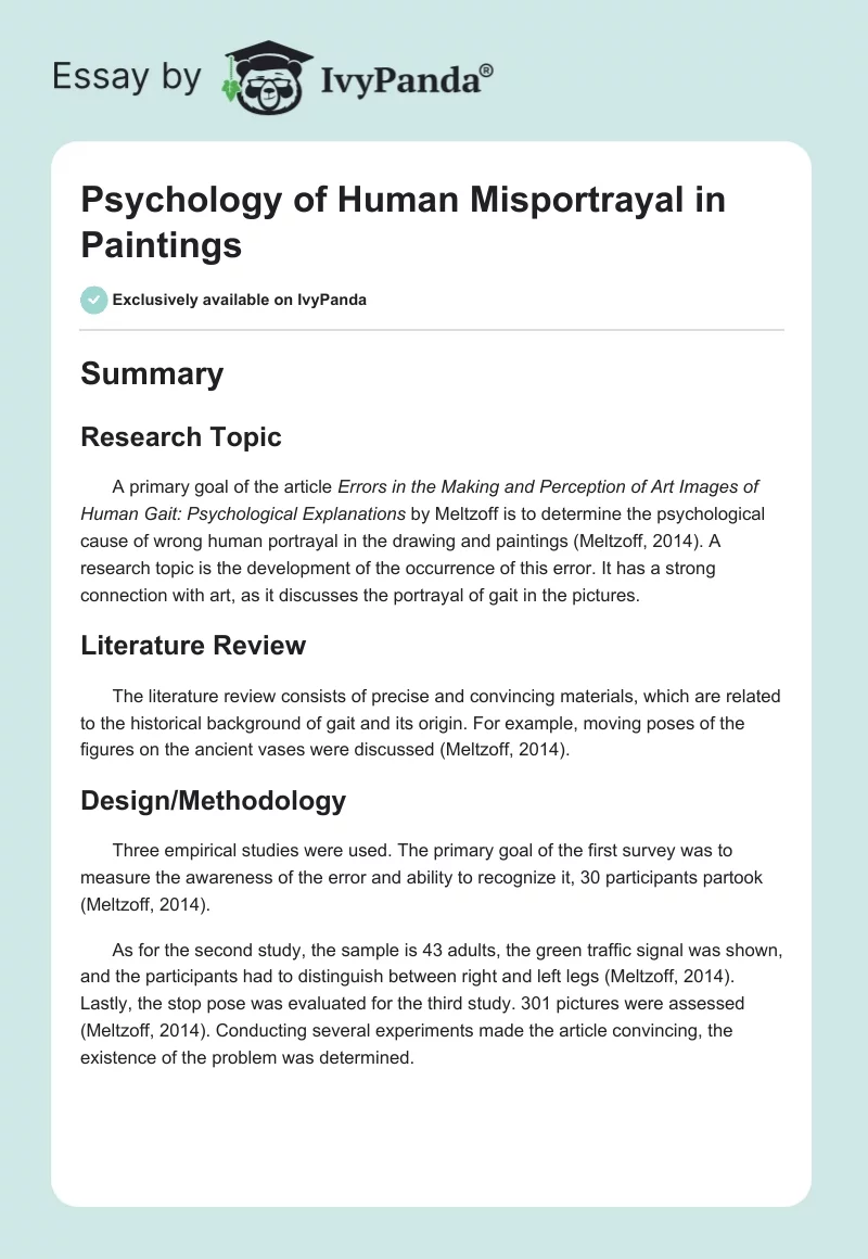 Psychology of Human Misportrayal in Paintings. Page 1