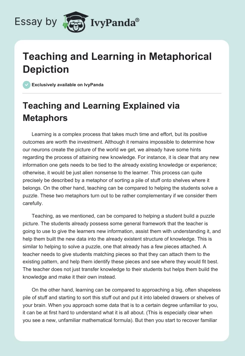 Teaching and Learning in Metaphorical Depiction. Page 1