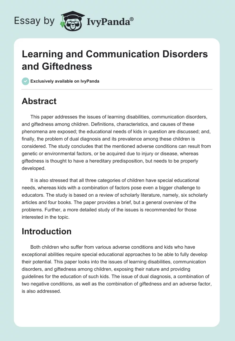 Learning and Communication Disorders and Giftedness. Page 1