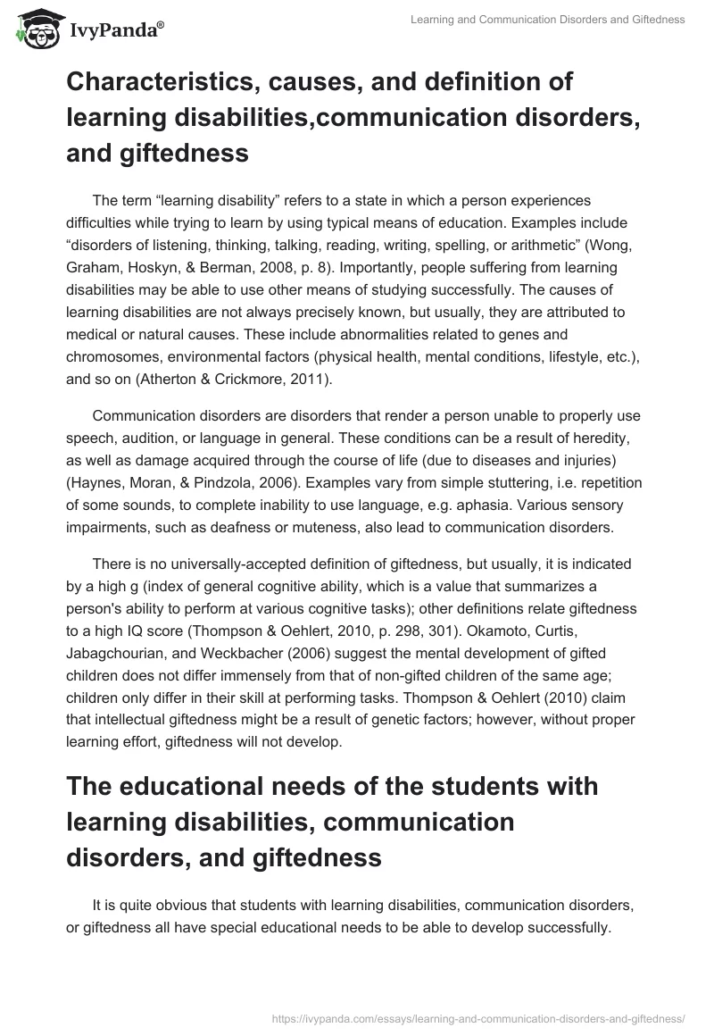 Learning and Communication Disorders and Giftedness. Page 2