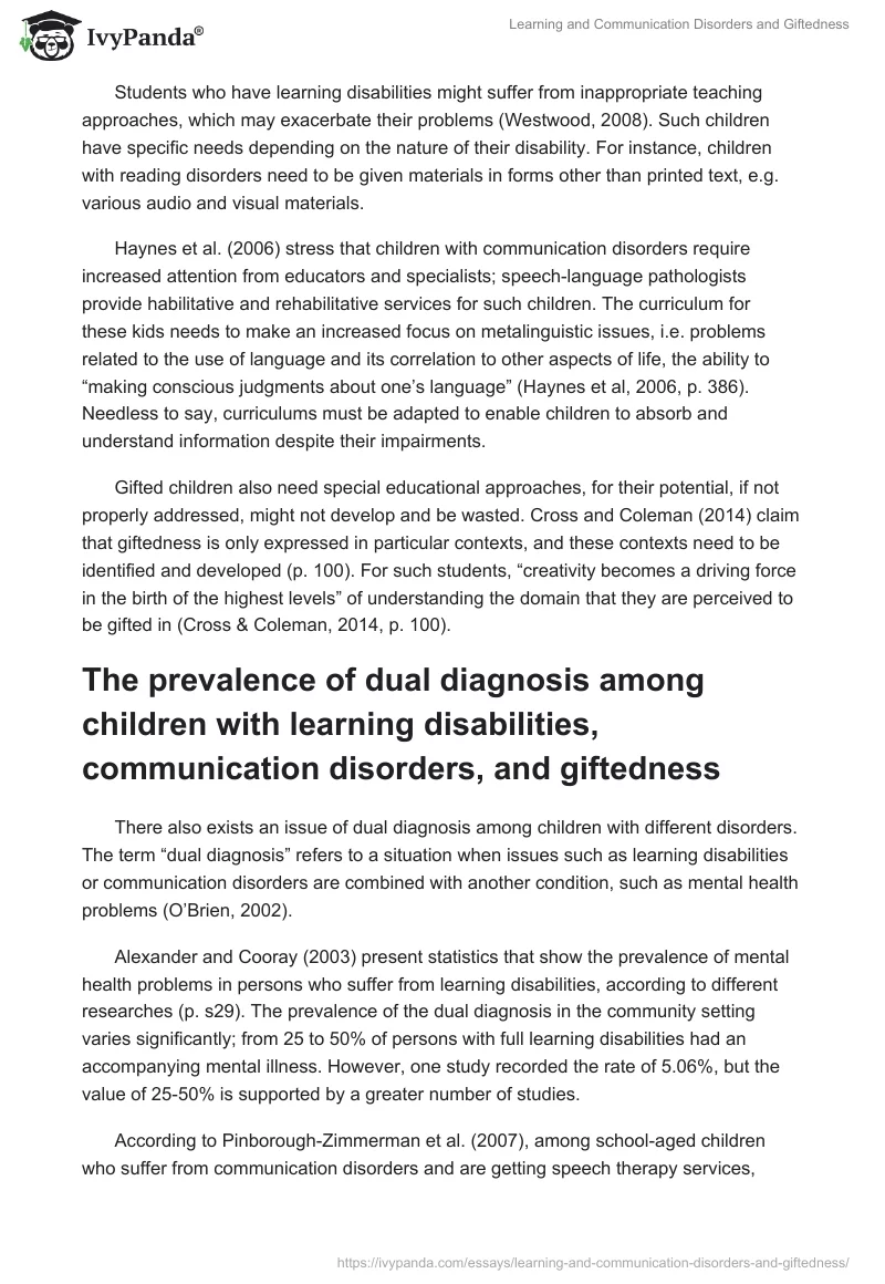 Learning and Communication Disorders and Giftedness. Page 3
