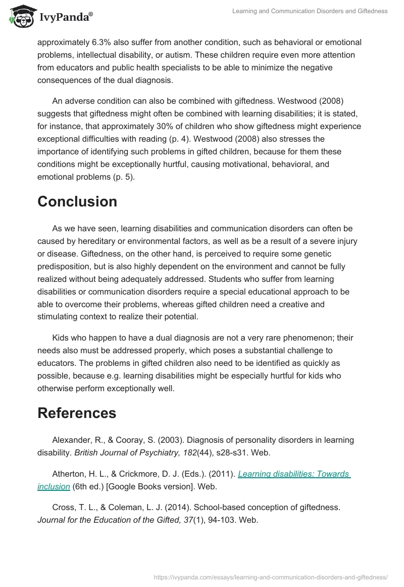 Learning and Communication Disorders and Giftedness. Page 4
