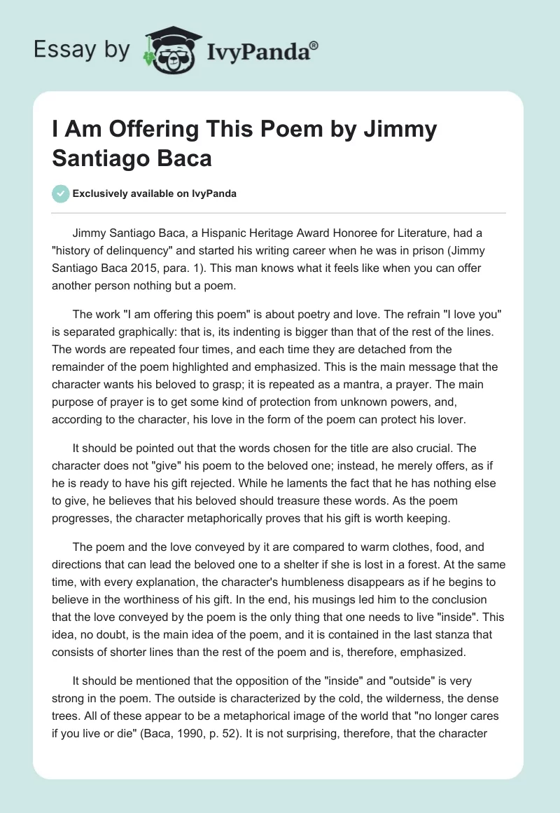 "I Am Offering This Poem" by Jimmy Santiago Baca. Page 1