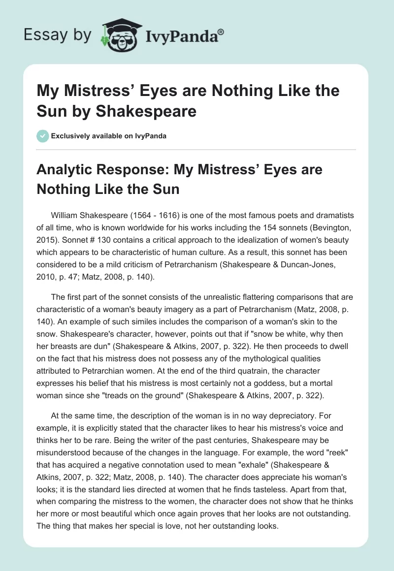 My Mistress’ Eyes are Nothing Like the Sun by Shakespeare. Page 1