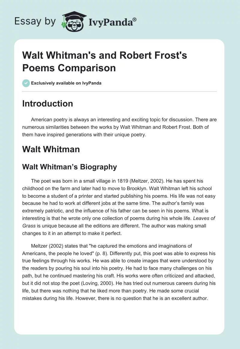 Walt Whitman's and Robert Frost's Poems Comparison. Page 1