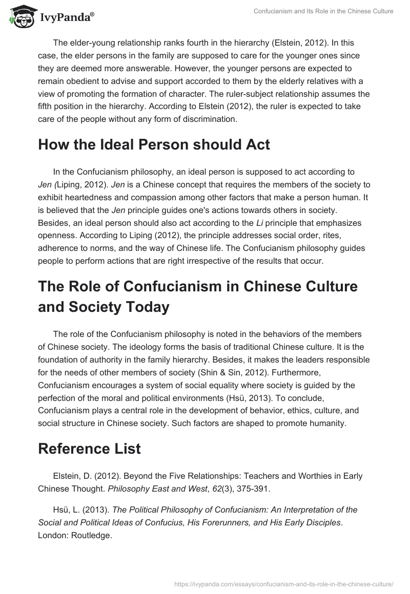 Confucianism and Its Role in the Chinese Culture. Page 2