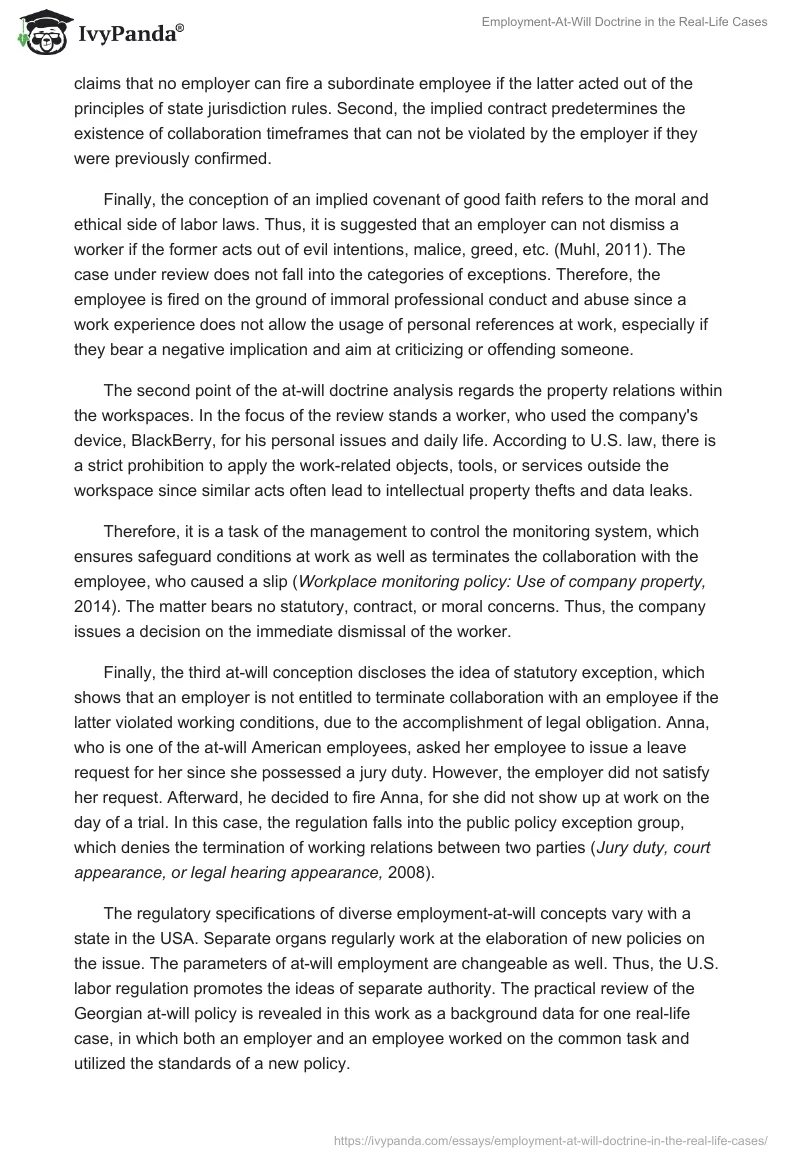 Employment-At-Will Doctrine in the Real-Life Cases. Page 2