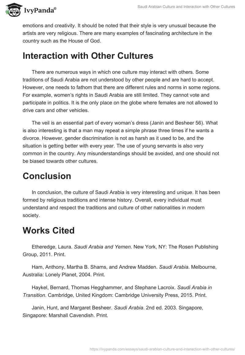 Saudi Arabian Culture and Interaction with Other Cultures. Page 2