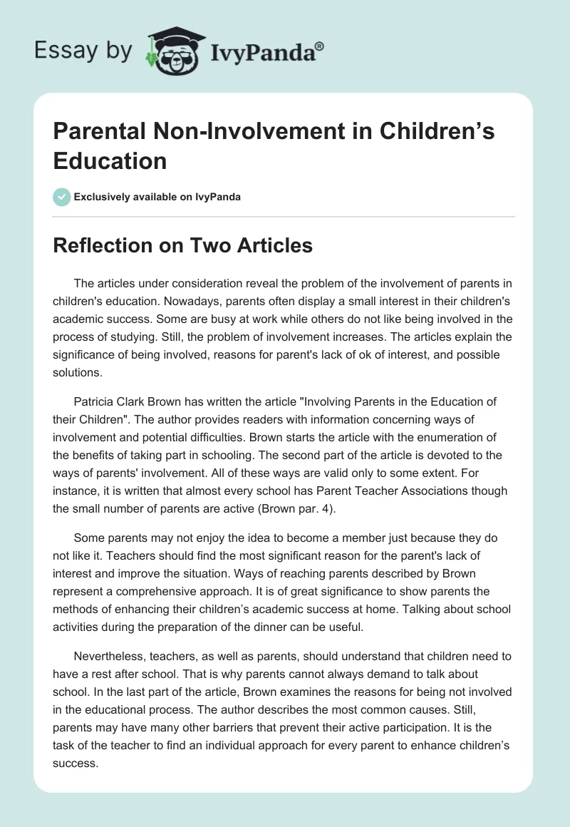 Parental Non-Involvement in Children’s Education. Page 1