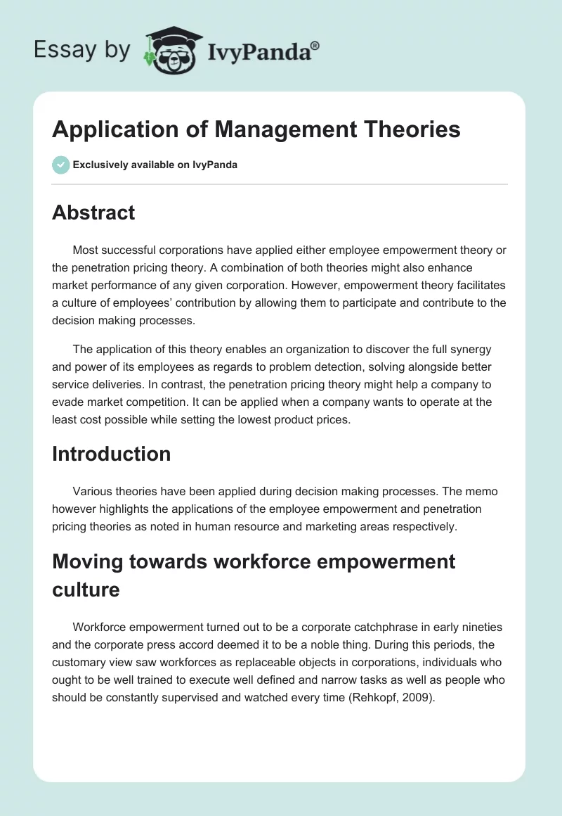 Application of Management Theories. Page 1