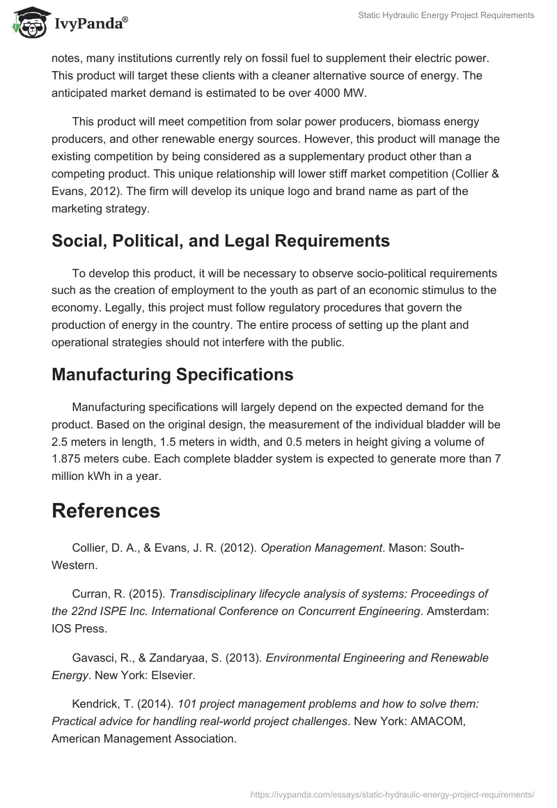 Static Hydraulic Energy Project Requirements. Page 4